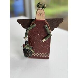 Vintage Wooden and Metal Folk Art Angel Ornament / Decor Primitive Country ***
